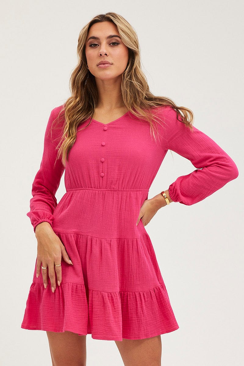 Pink Skater Dress Long Sleeve Mini - Image 3