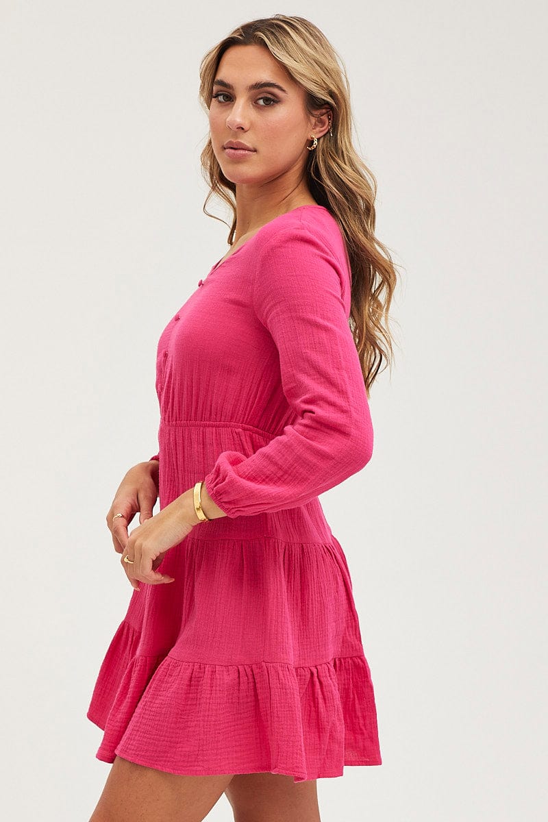 Pink Skater Dress Long Sleeve Mini - Image 4