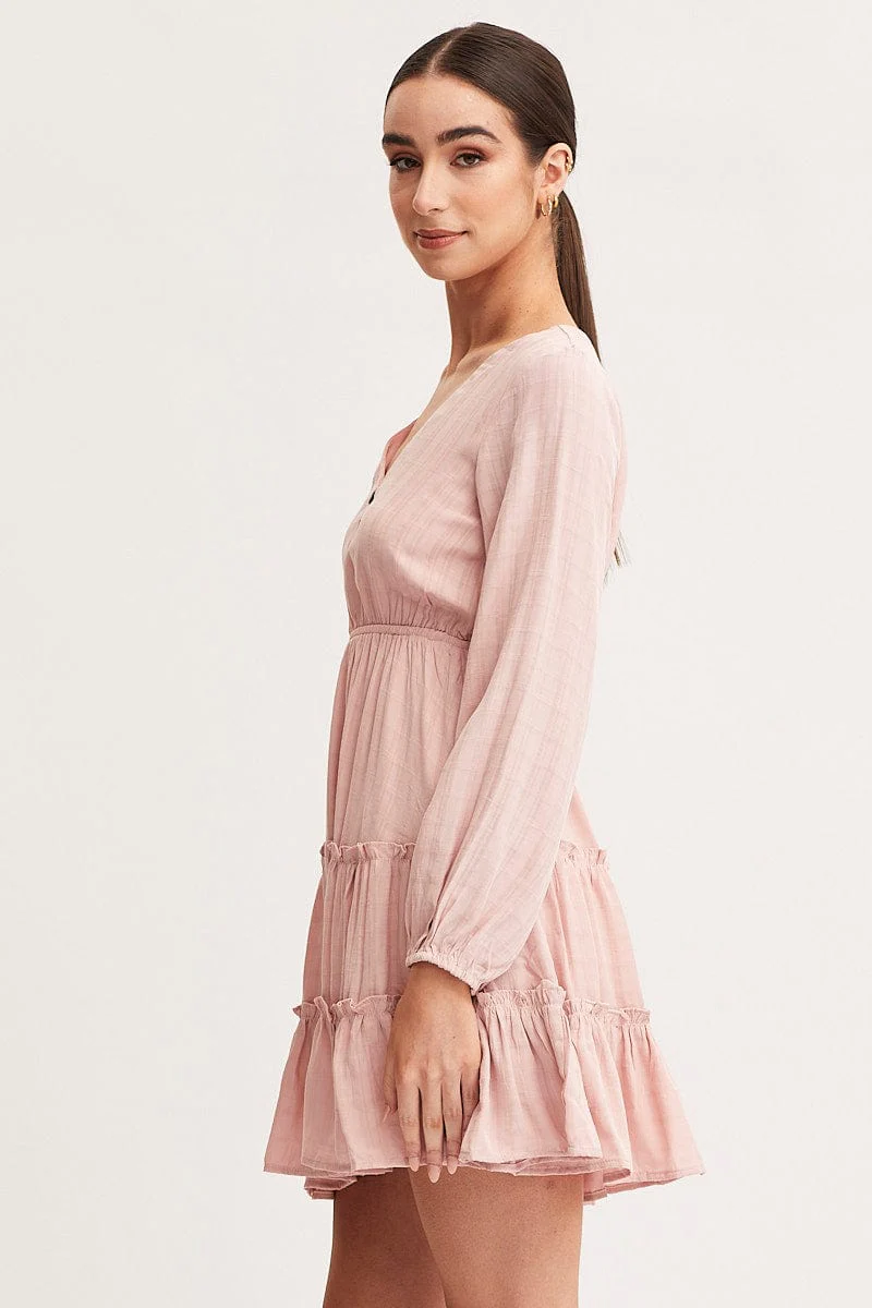 Pink Skater Dress Long Sleeve Mini - Image 4