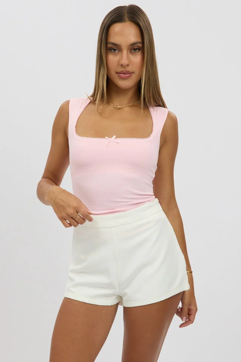 Pink Sleeveless Top With Trims And Bow - Image 3