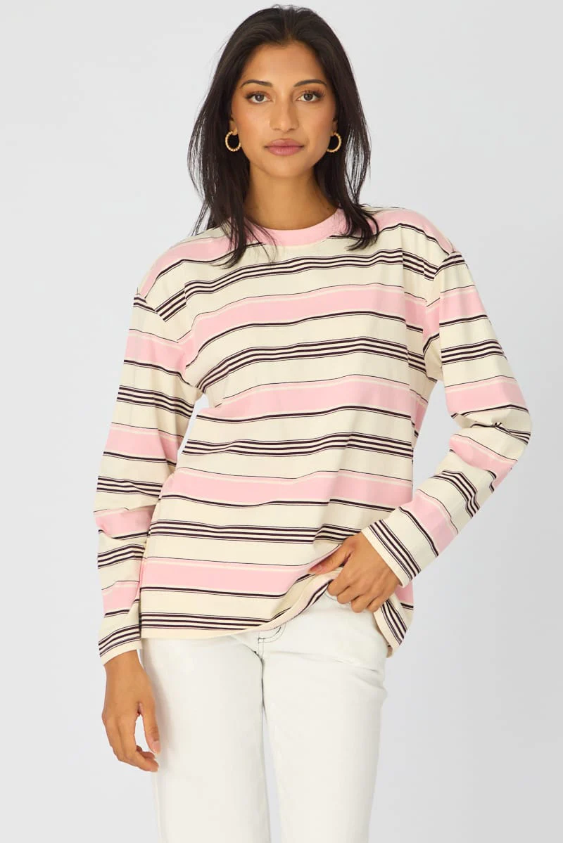 Pink Stripe Long Sleeve Oversized Stripe Shirt - Image 3