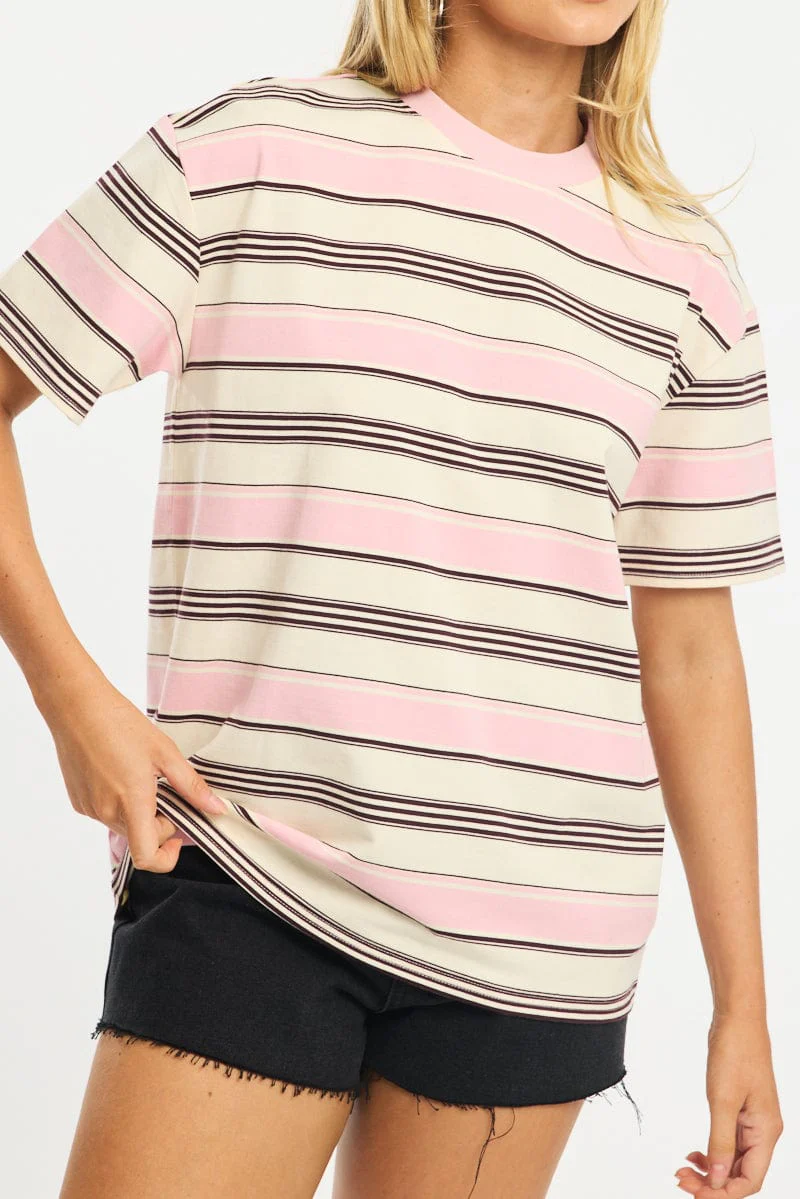 Pink Stripe Oversized Tee Short Sleeve - Image 5