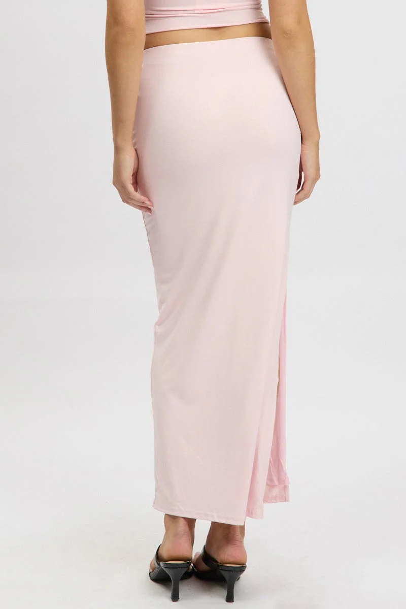 Pink Supersoft Maxi Skirt Side Split - Image 5