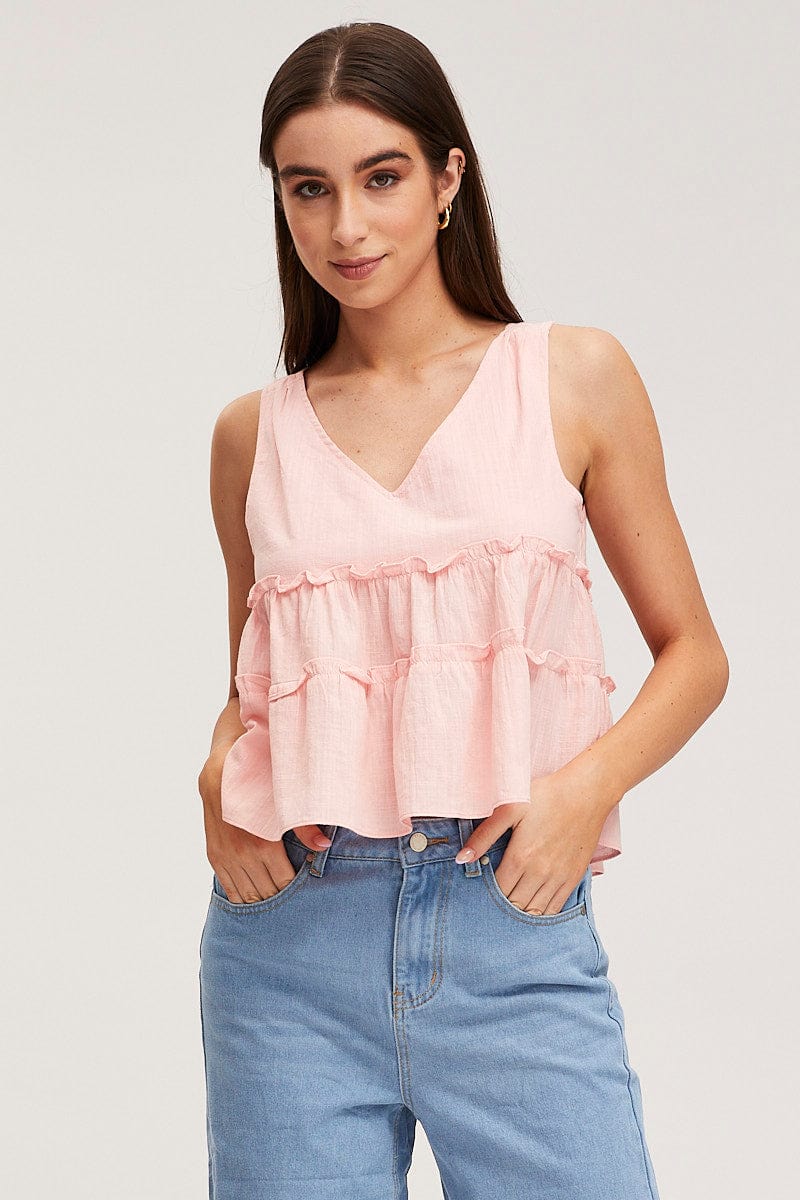 Pink Swing Top Sleeveless V-Neck - Image 3