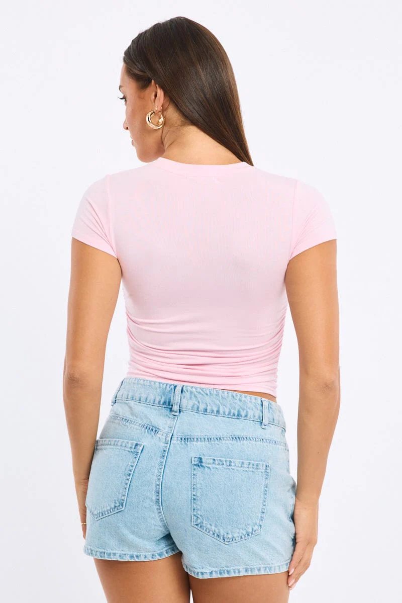 Pink T-shirt Short Sleeve Crew Neck Modal - Image 4