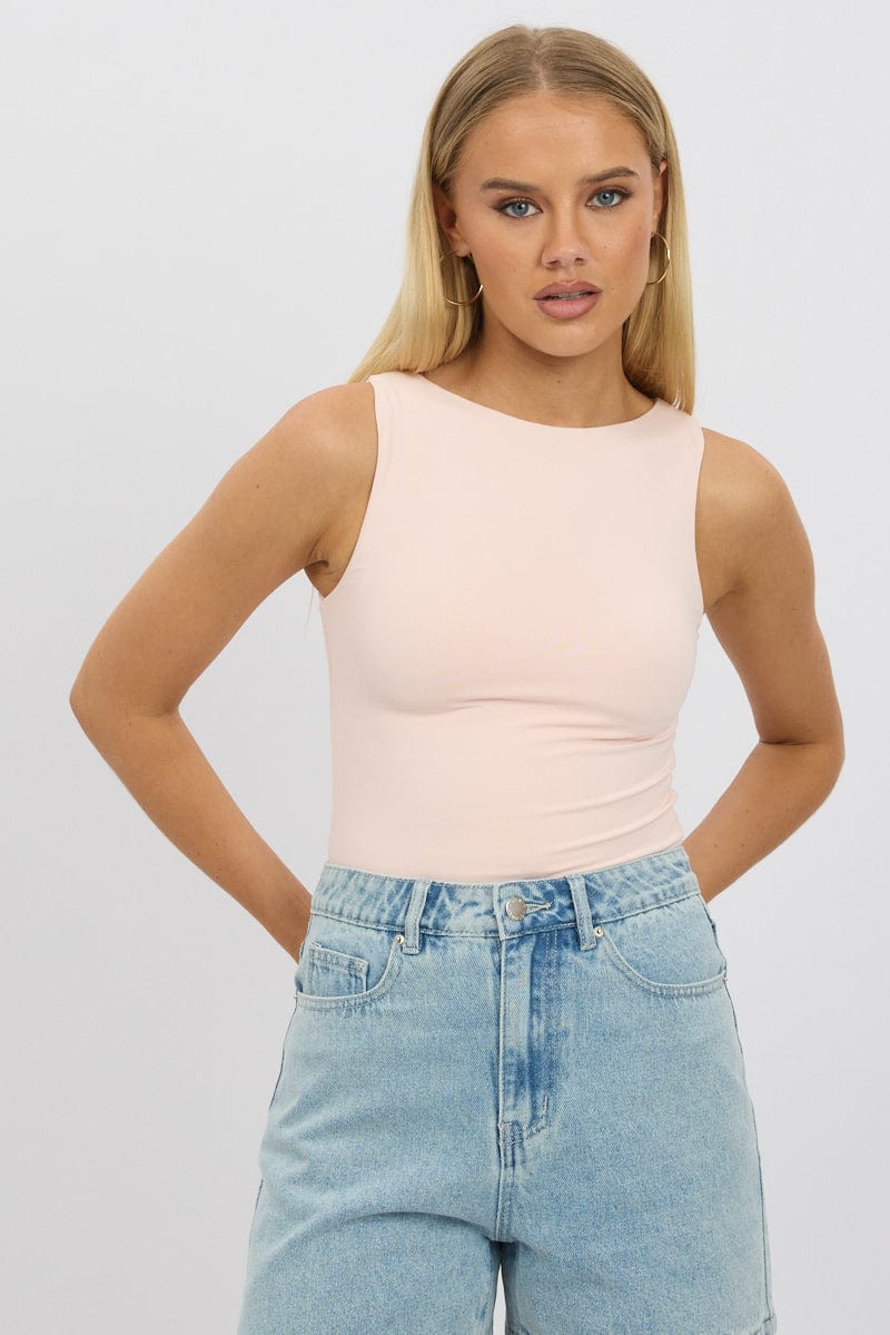 Pink Tank Top Sleeveles Boat Neck Supersoft - Image 3