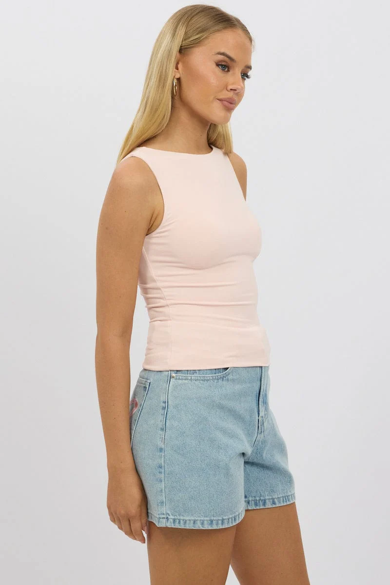 Pink Tank Top Sleeveles Boat Neck Supersoft - Image 4