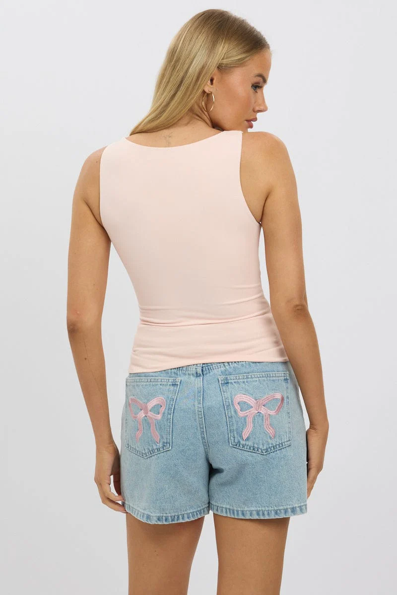 Pink Tank Top Sleeveles Boat Neck Supersoft - Image 5