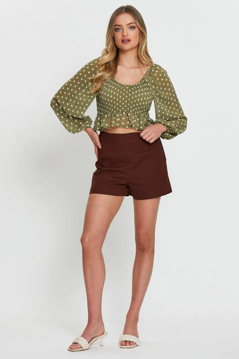 Polka Dot Crop Top Long Sleeve - Image 2
