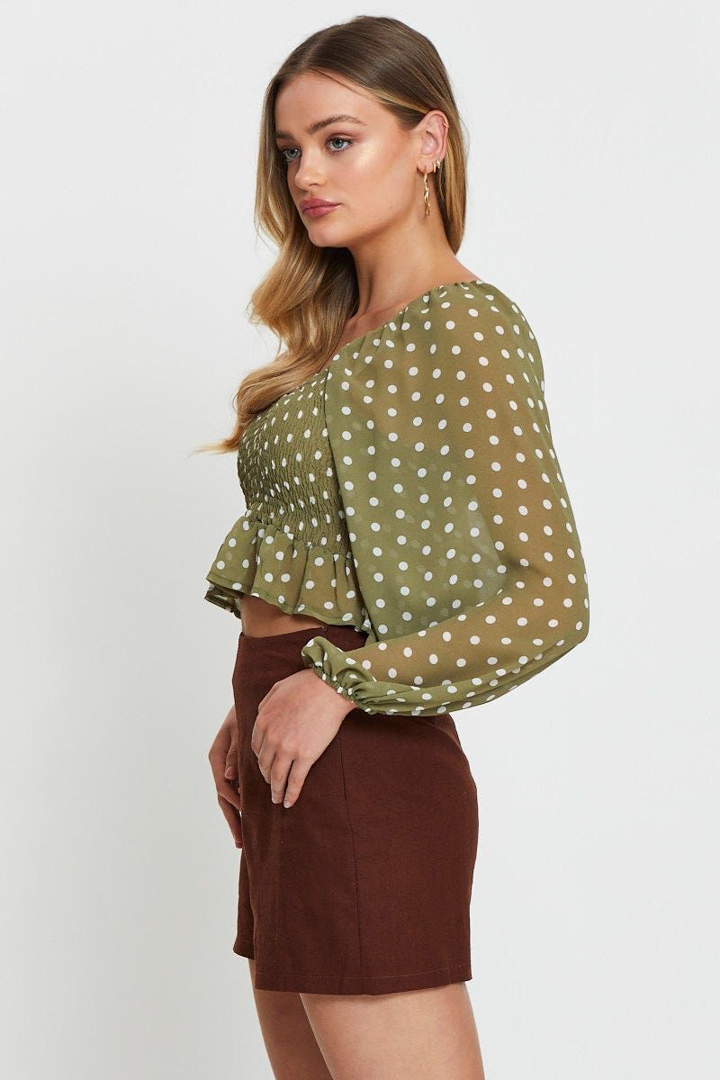 Polka Dot Crop Top Long Sleeve - Image 3