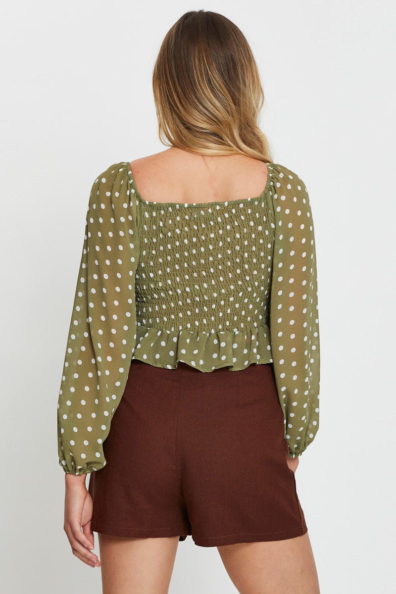 Polka Dot Crop Top Long Sleeve - Image 4