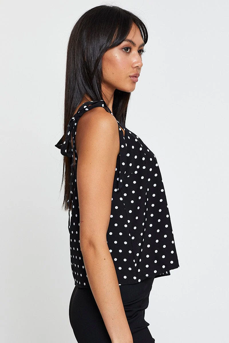 Polka Dot Tie Shoulder Top Sleeveless - Image 4