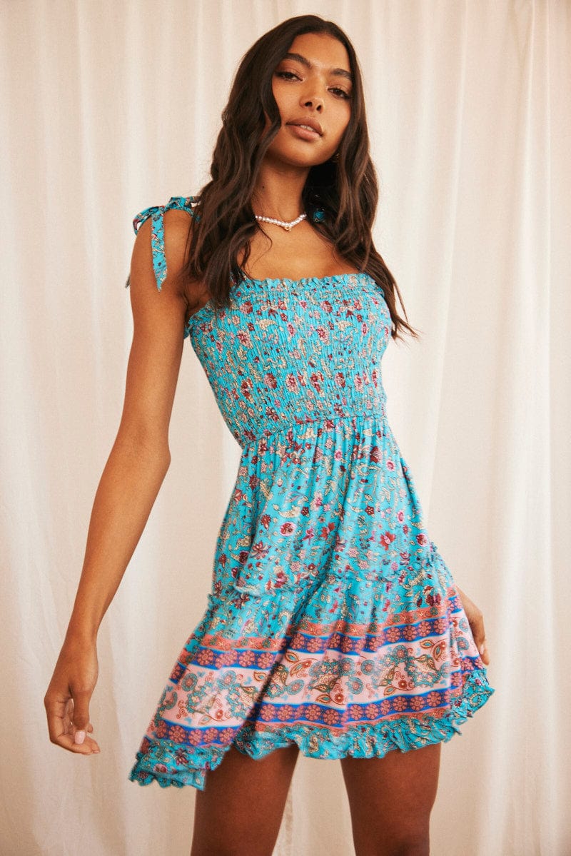 Print Boho Print Mini Dress Sleeveless Fit & Flare - Image 3