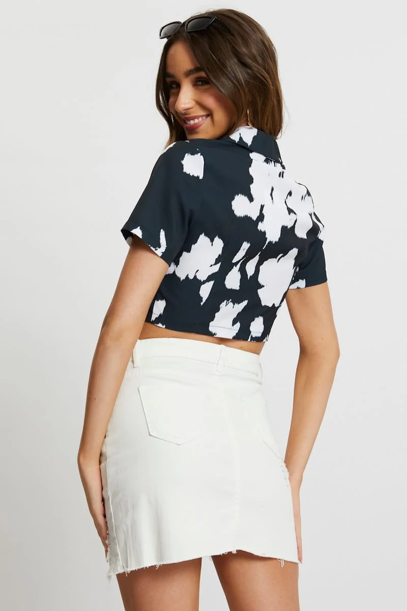 Print Button Front Crop Shirt - Image 10