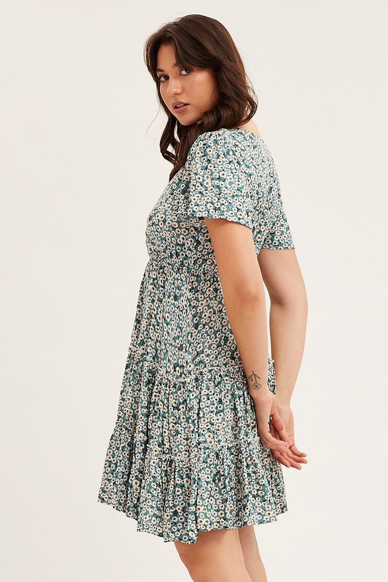 Print Button Front Skater Dress - Image 4