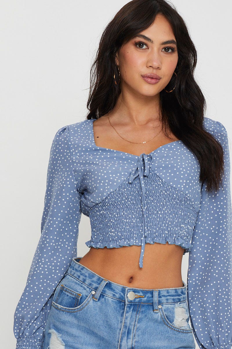 Print Crop Top Long Sleeve Square Neck - Image 5