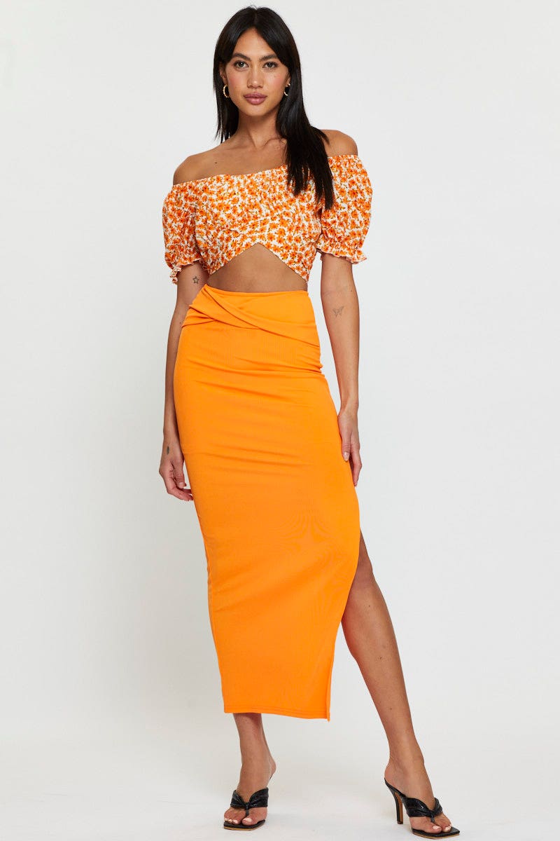 Print Crop Top Short Sleeve Off Shoulder - Image 3