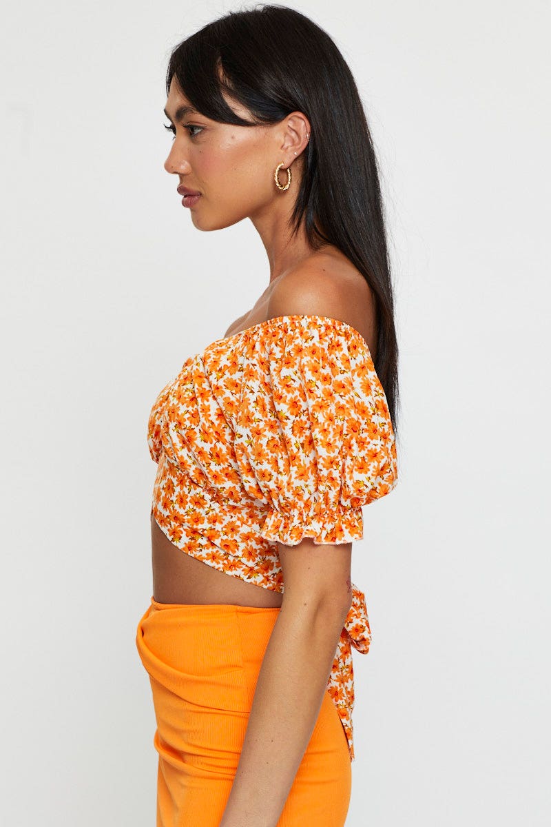 Print Crop Top Short Sleeve Off Shoulder - Image 4