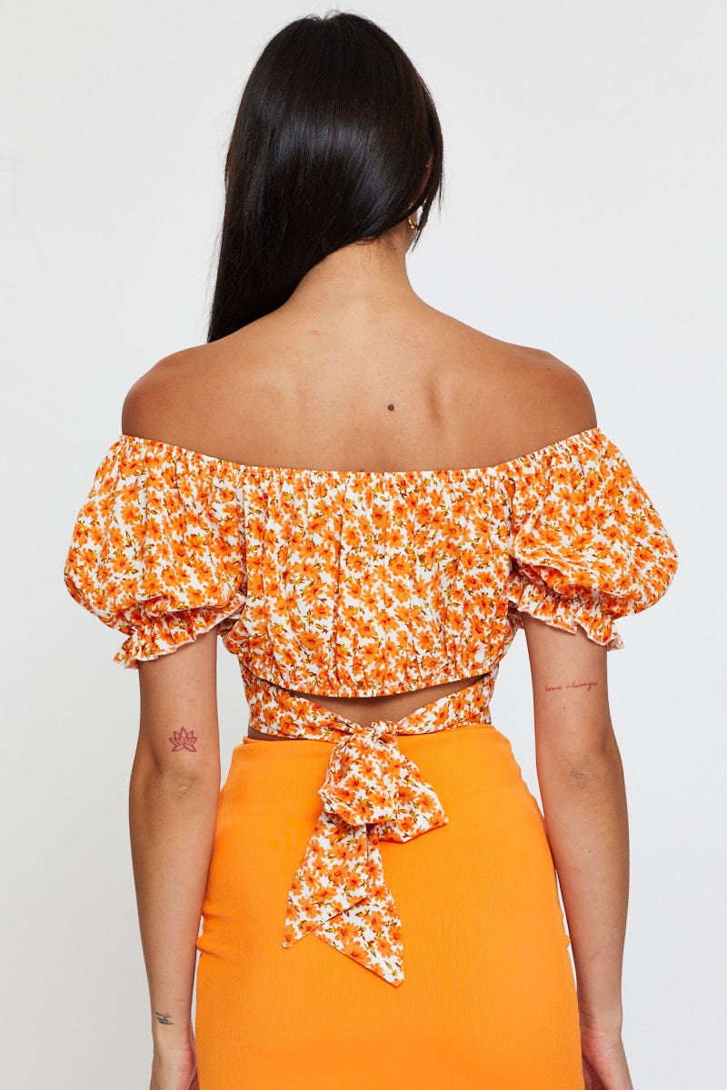 Print Crop Top Short Sleeve Off Shoulder - Image 5