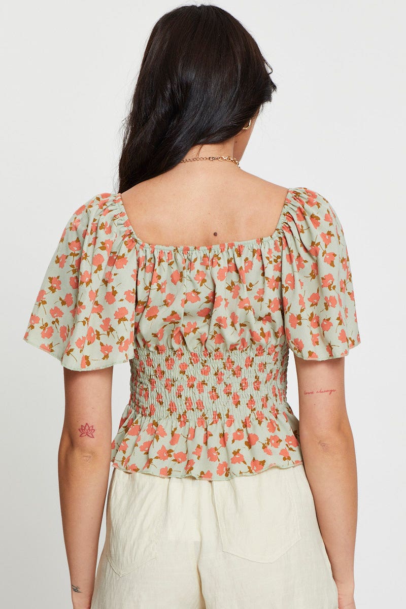 Print Crop Top Short Sleeve Sweetheart - Image 4