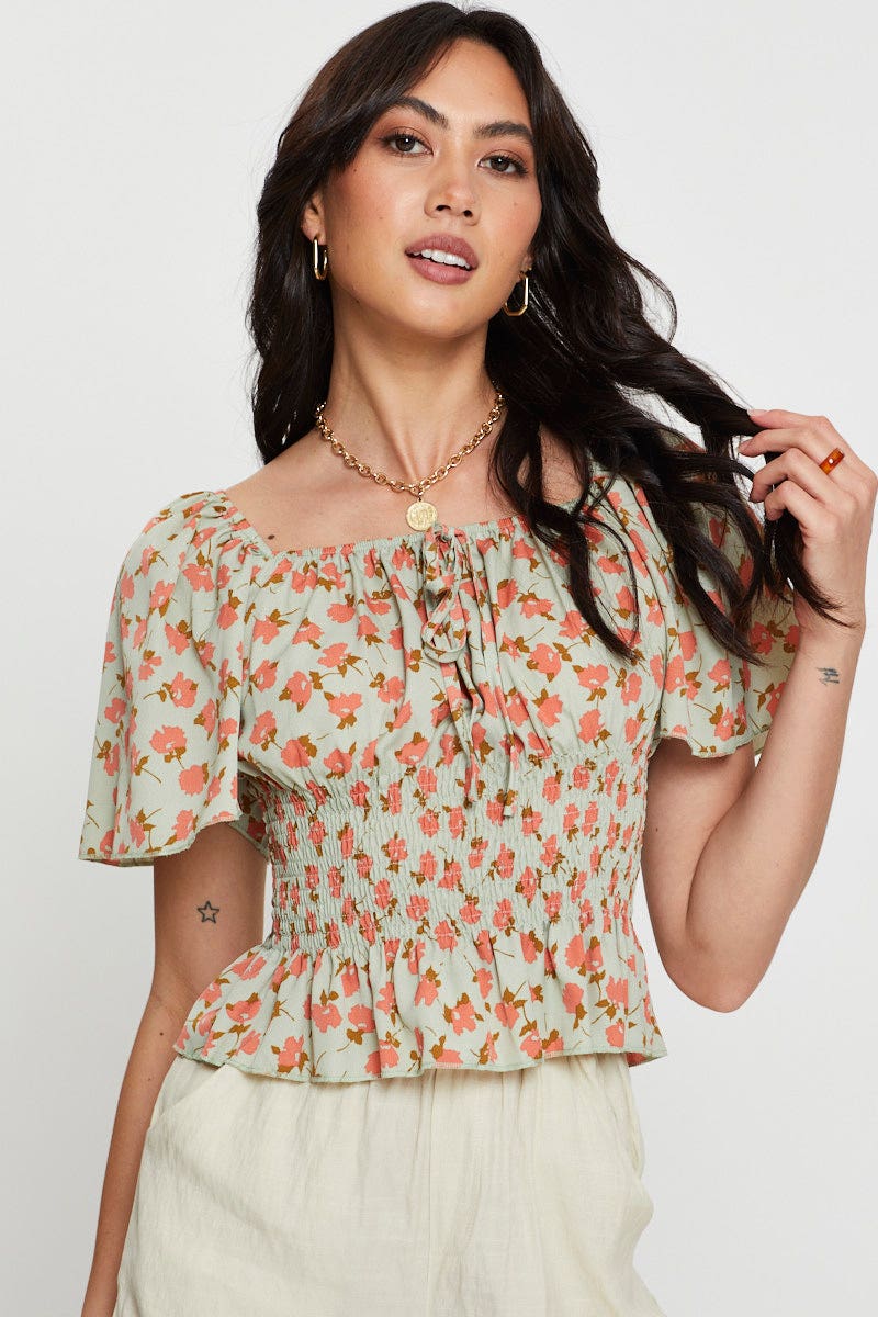 Print Crop Top Short Sleeve Sweetheart - Image 5