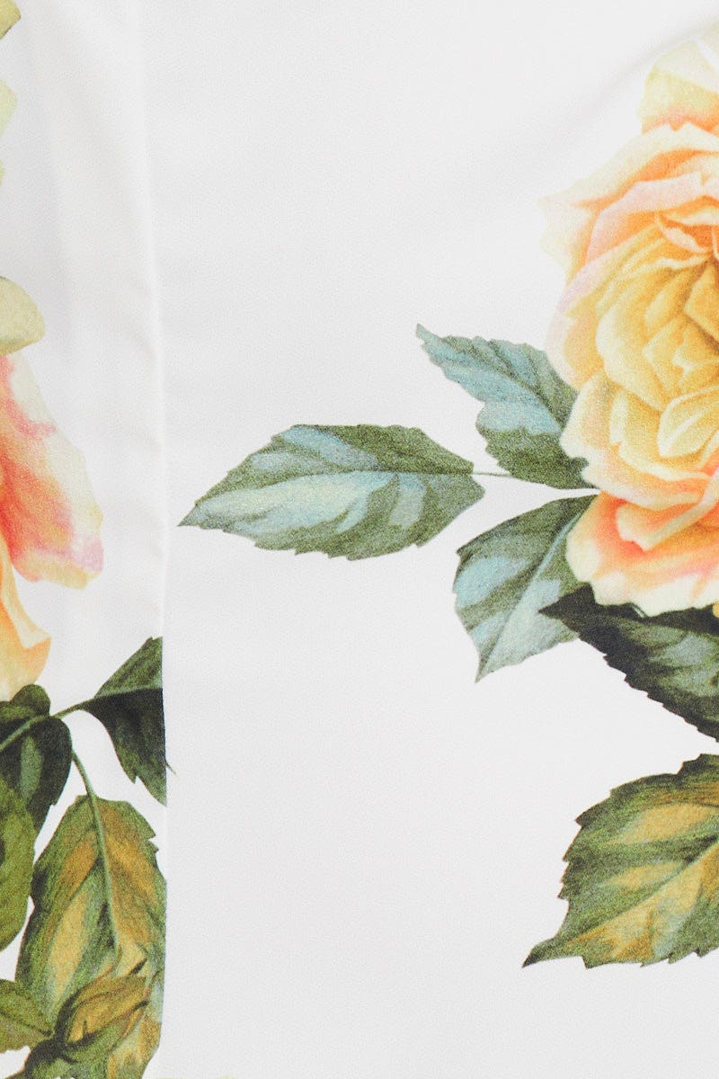 Print Designer Yellow Rose Racer Neck Slip Midi Dress - Image 12