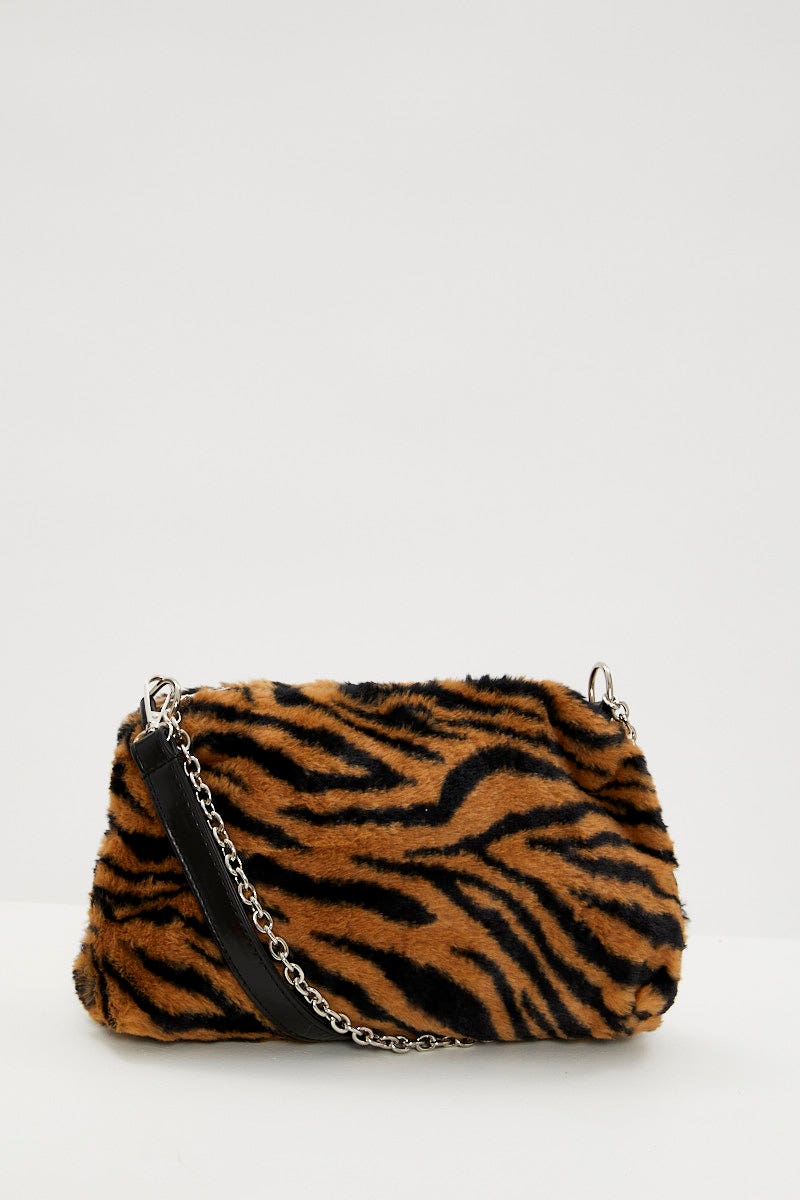 Print Faux Fur Tiger Print Shoulder Bag - Image 2