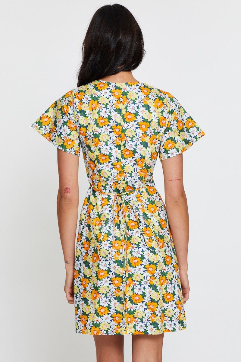 Print Fit And Flare Dress Short Sleeve V Neck - Image 5
