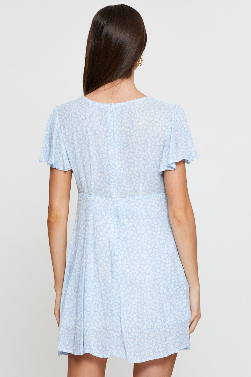 Print Fit And Flare Dress Short Sleeve V Neck - Image 5