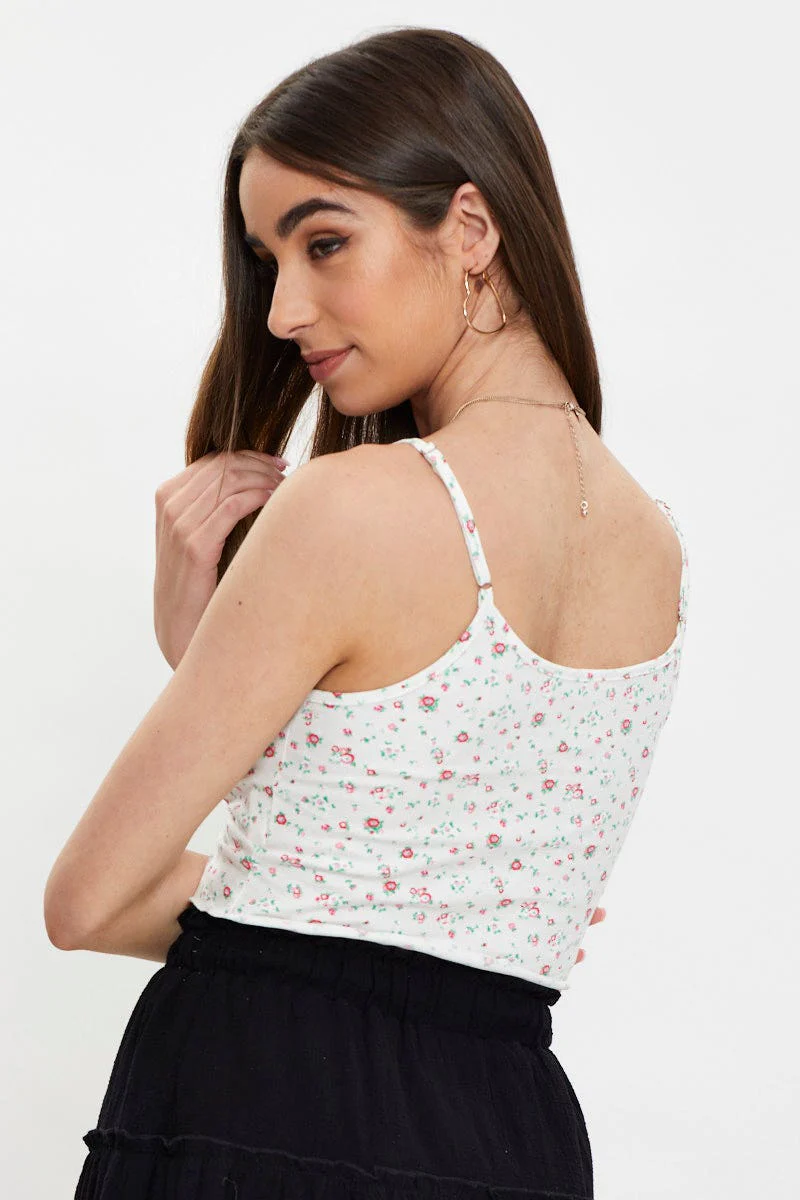 Print Jersey Ruched Floral Singlet With Drawcord - Image 5