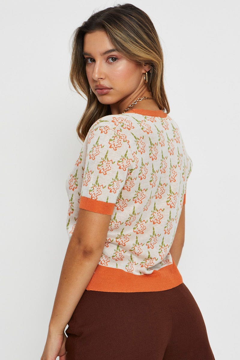 Print Knit Top Short Sleeve - Image 4