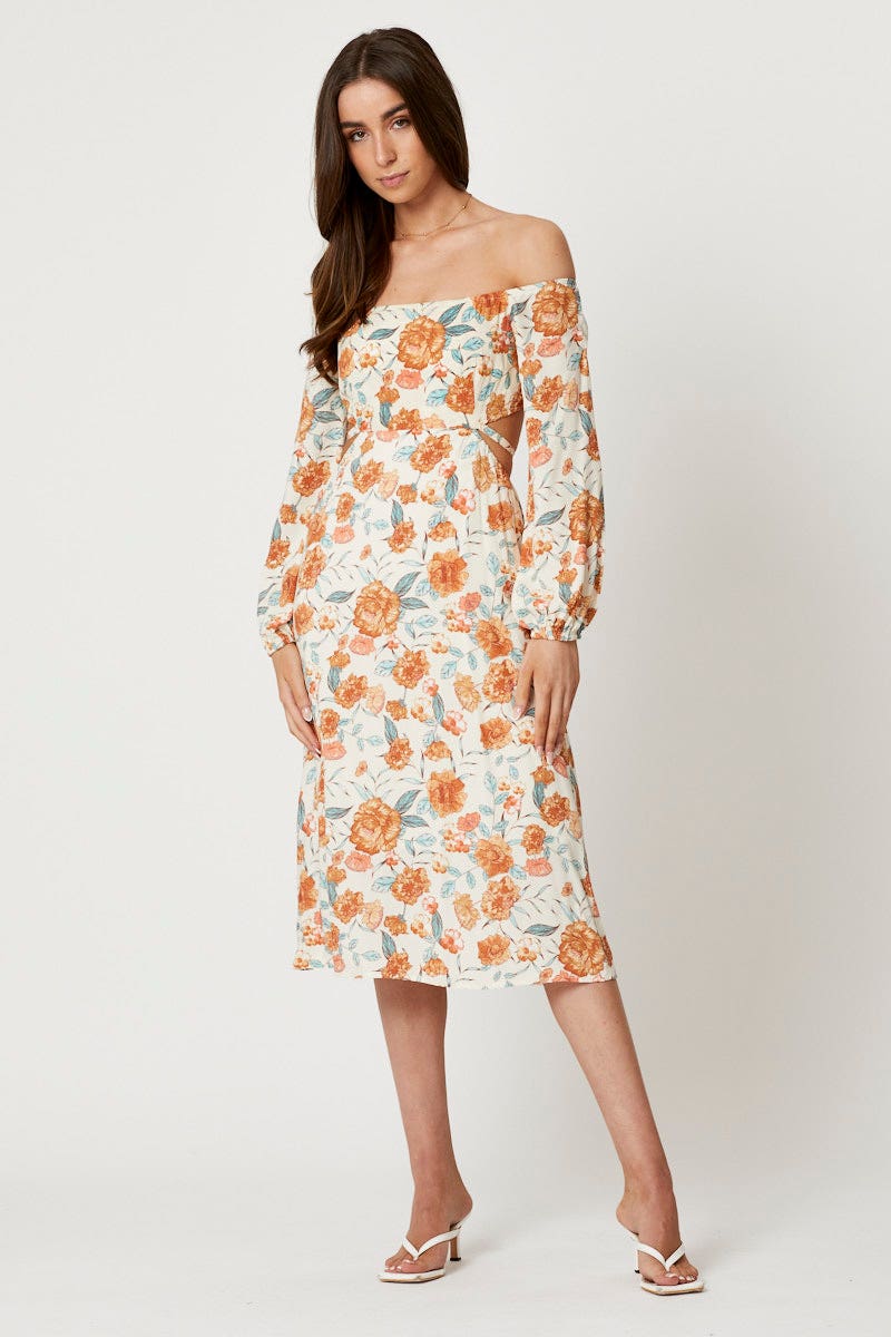 Print Long Sleeve Cut Out Dress - Image 3
