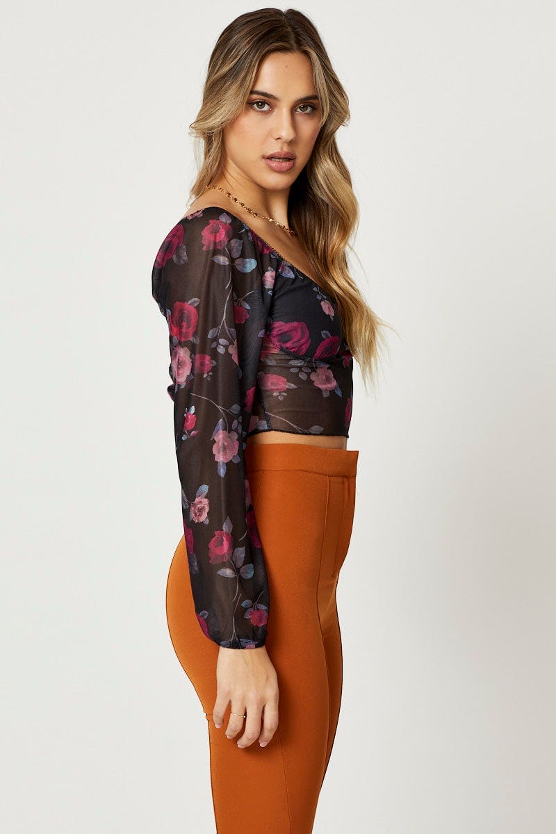 Print Mesh Long Sleeve Top - Image 3