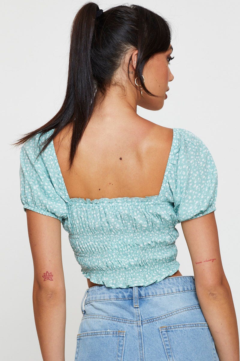 Print Peplum Top Short Sleeve Crop - Image 5