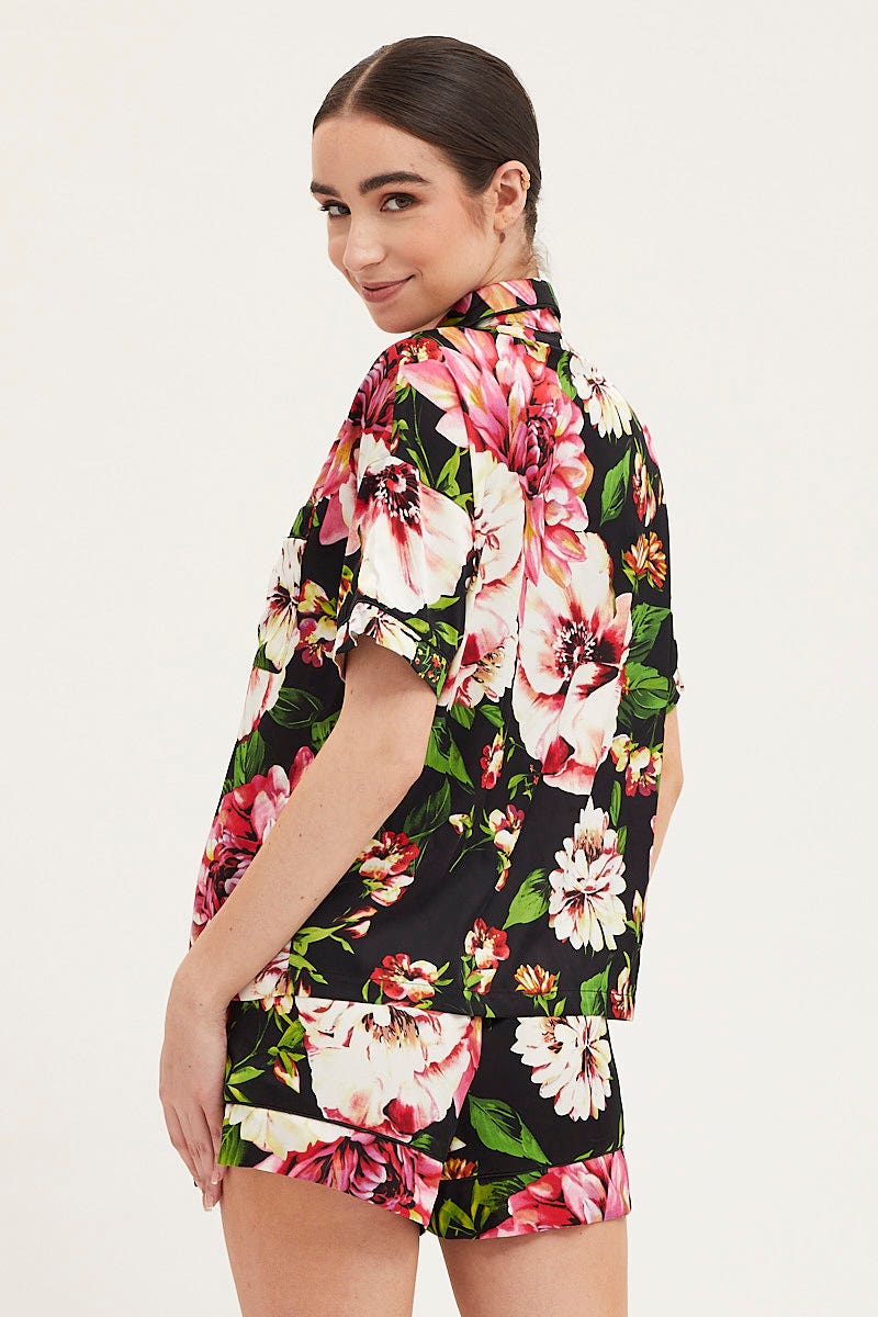 Print Satin Pajamas Set Short Sleeve - Image 5