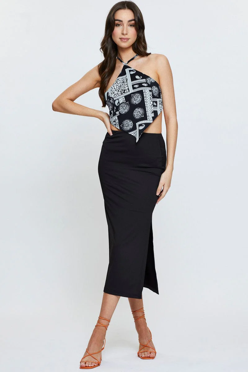 Print Scarf Top Sleeveless Crop Halter - Image 3