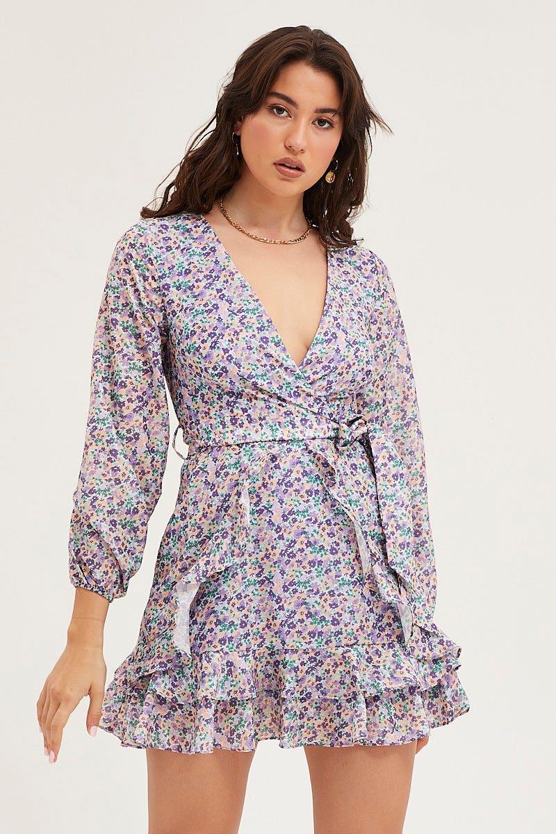 Print Skater Dress Long Sleeve Mini - Image 3