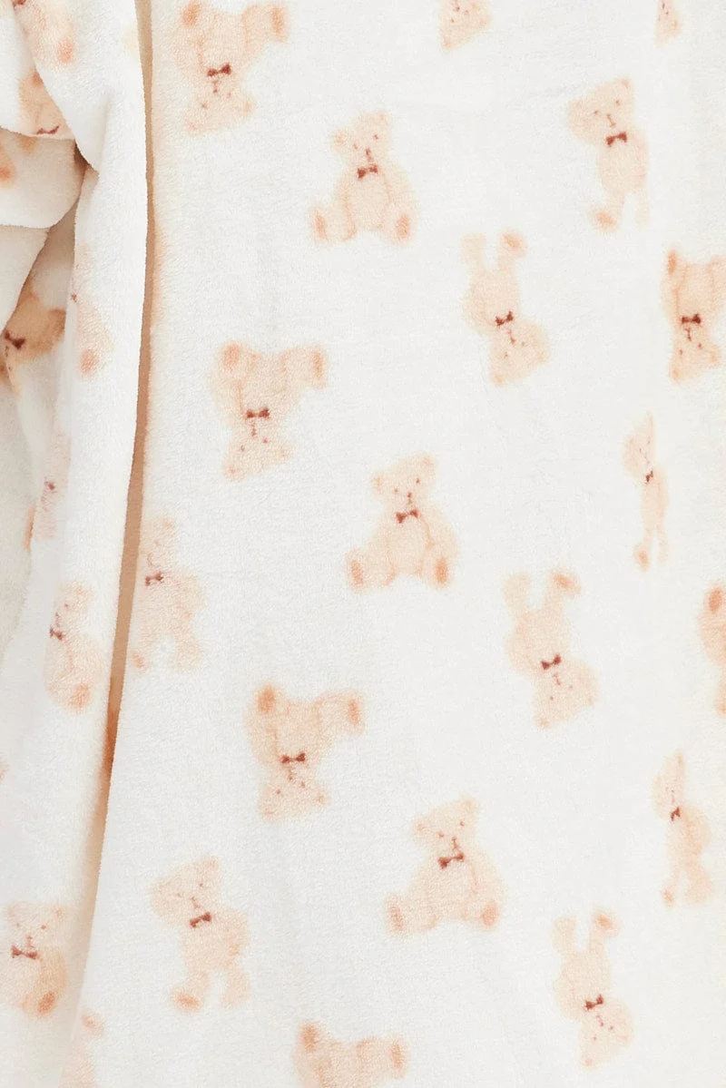 Print Teddy Bear Fluffy Cosy Blanket Hoodie PJ - Image 6