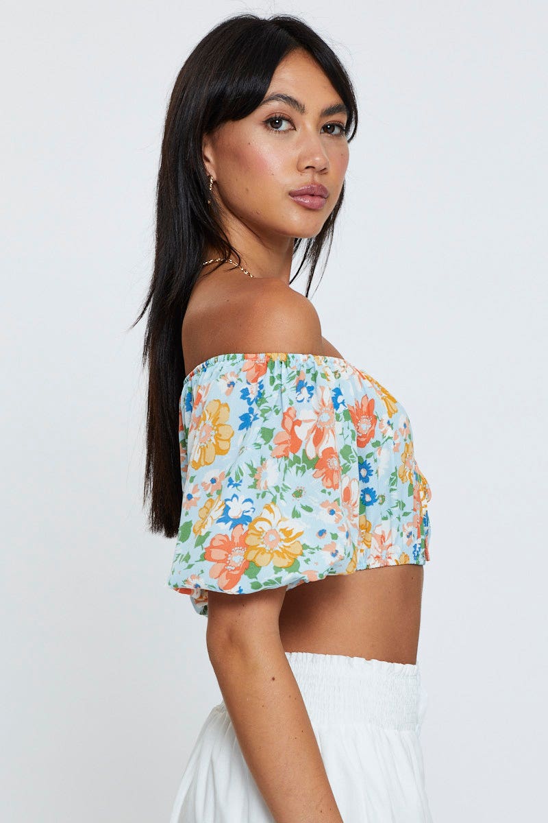 Print Top Short Sleeve Crop Off Shoulder - Image 4