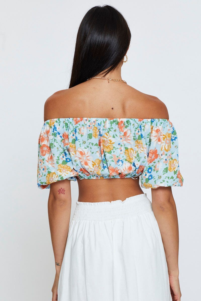 Print Top Short Sleeve Crop Off Shoulder - Image 5