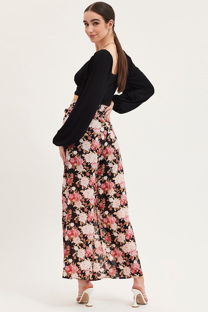 Print Wide Leg Pants High Rise Front Split - Image 5