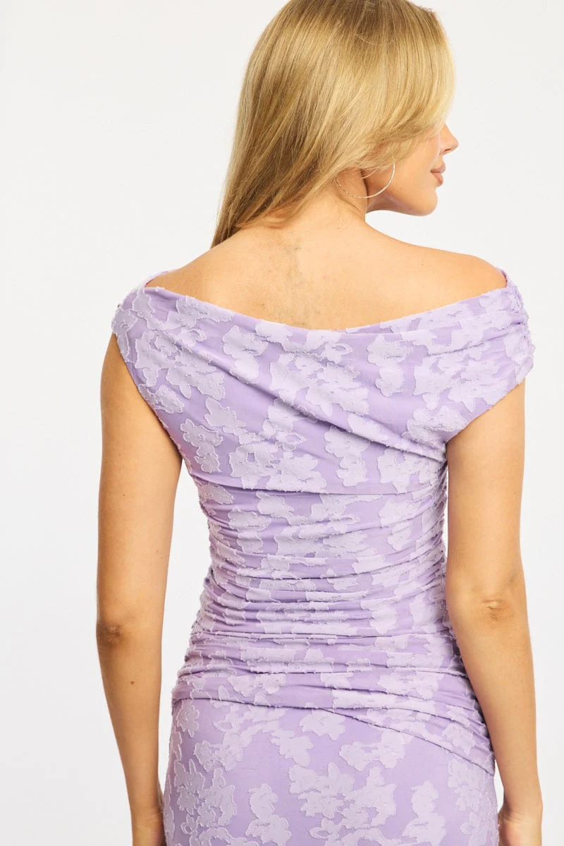 Purple Asymmetric Top Sleeveless One Shoulder Textured - Image 4