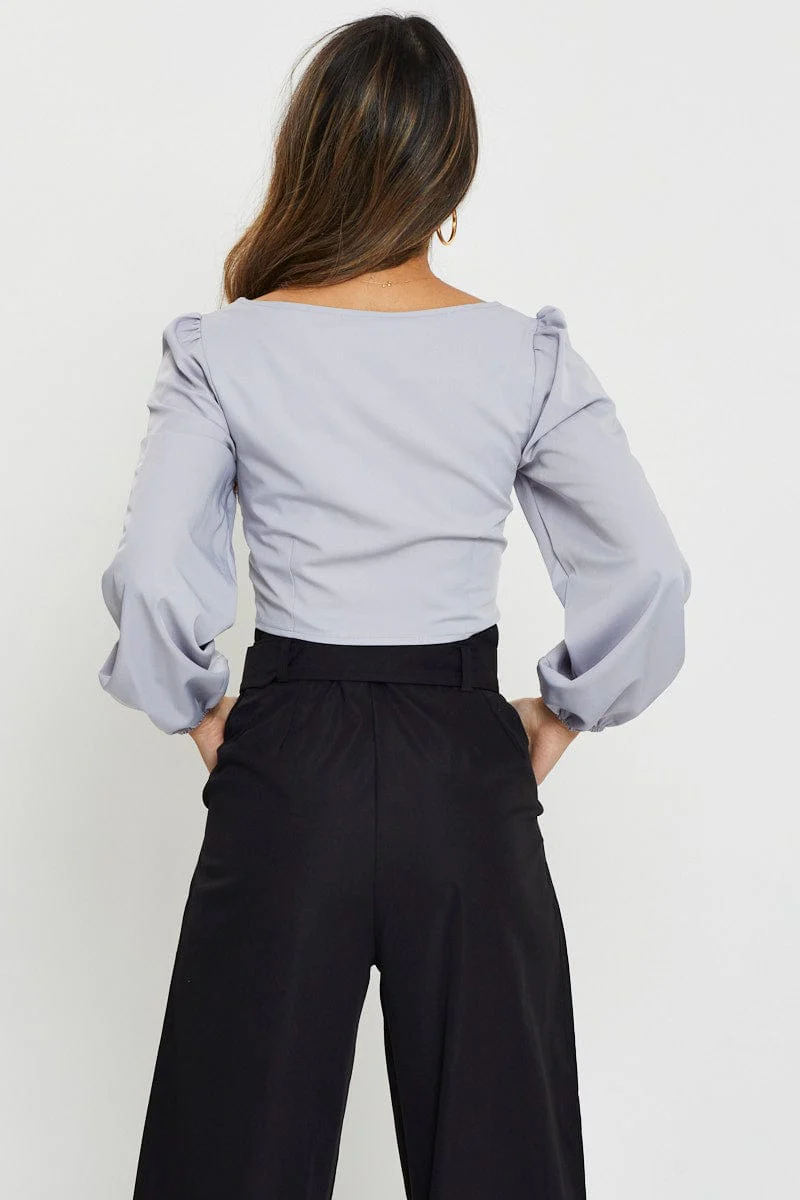 Purple Blouse Long Sleeve Square Neck - Image 5