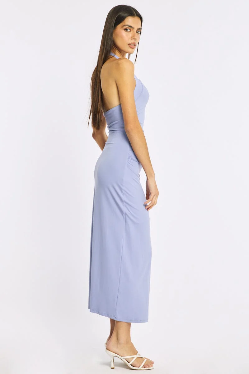 Purple Bodycon Dress Halter Neck - Image 3