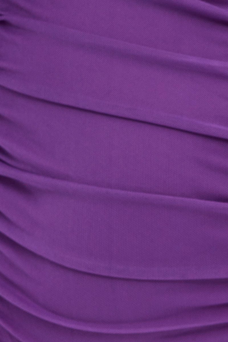 Purple Bodycon Dress Long Sleeve Ruched Mesh - Image 6