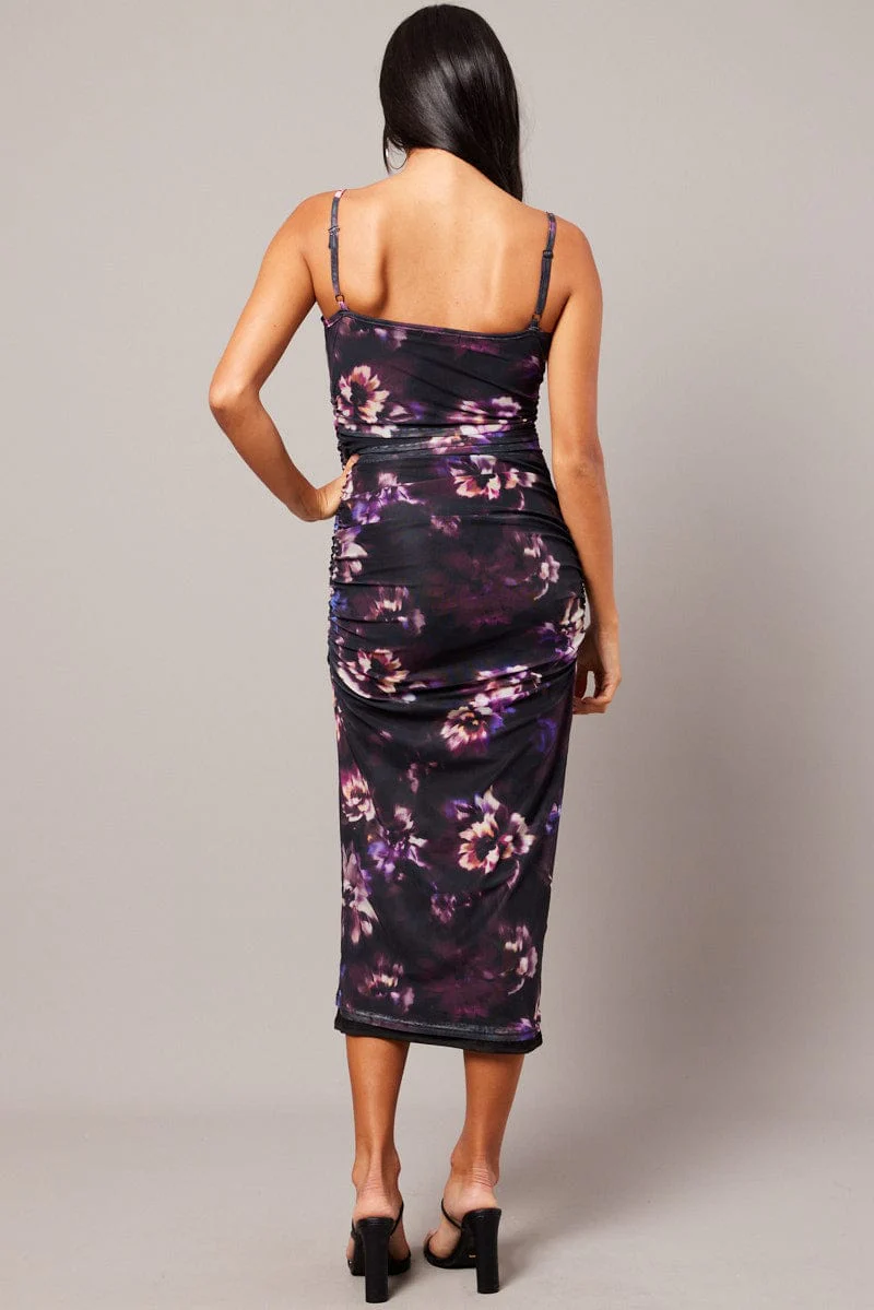 Purple Floral Bodycon Dress Ombre Singlet Maxi - Image 5