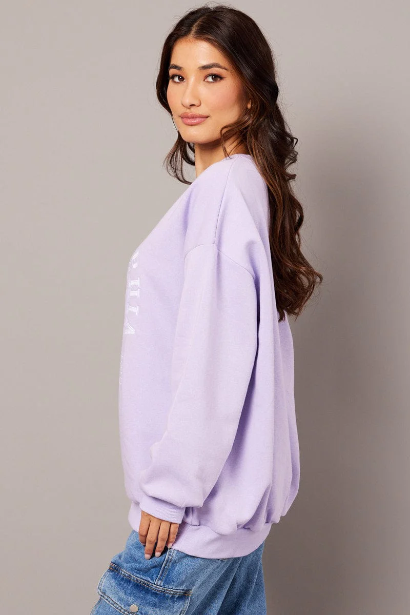 Purple Graphic Sweater Long Sleeve - Image 4