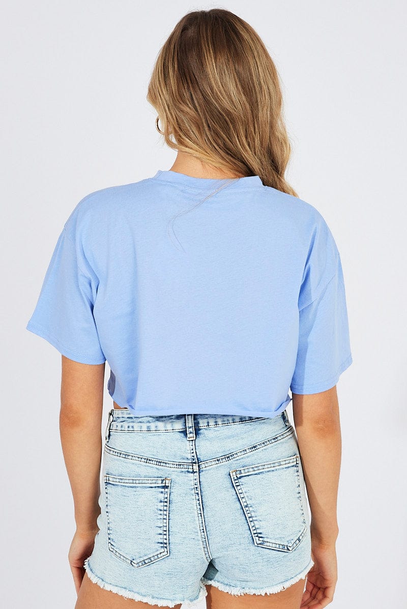 Blue Graphic Tee Santa Monica Varsity Crop T-shirt - Image 5