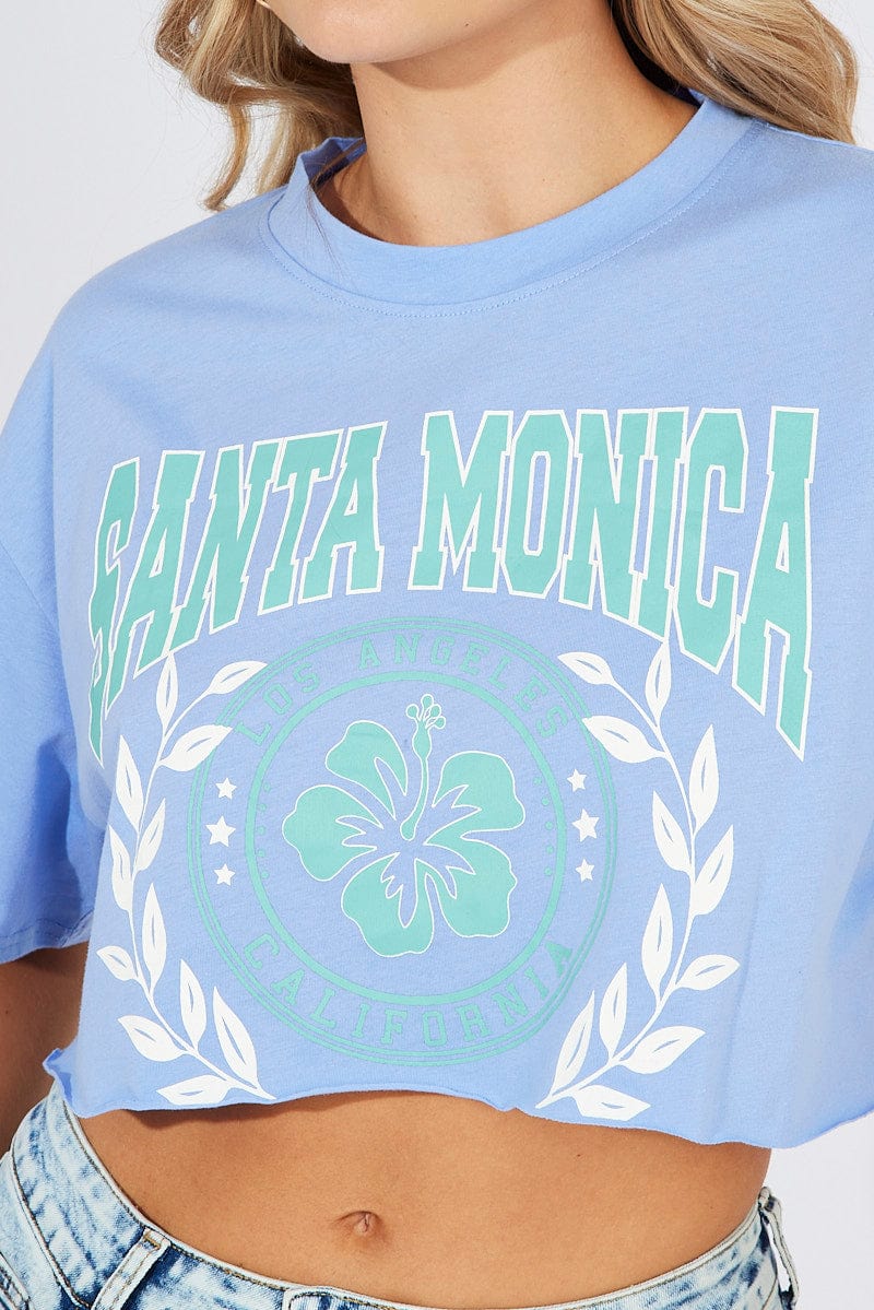 Blue Graphic Tee Santa Monica Varsity Crop T-shirt - Image 6