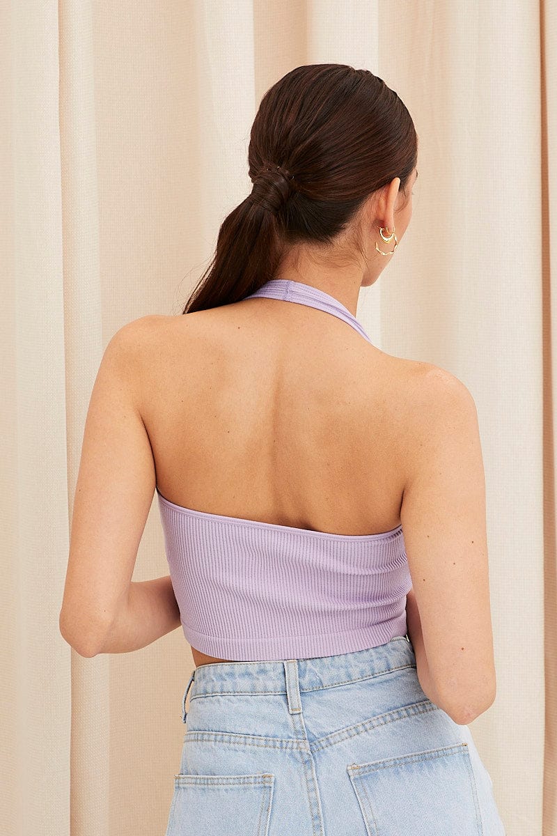 Purple Halter Top Round Neck Seamless - Image 5